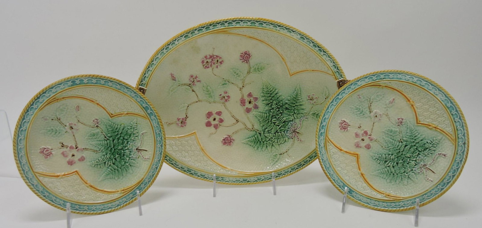 Banks & Thorley fern and floral dessert: set with 14" platter and 2 - 8" plates