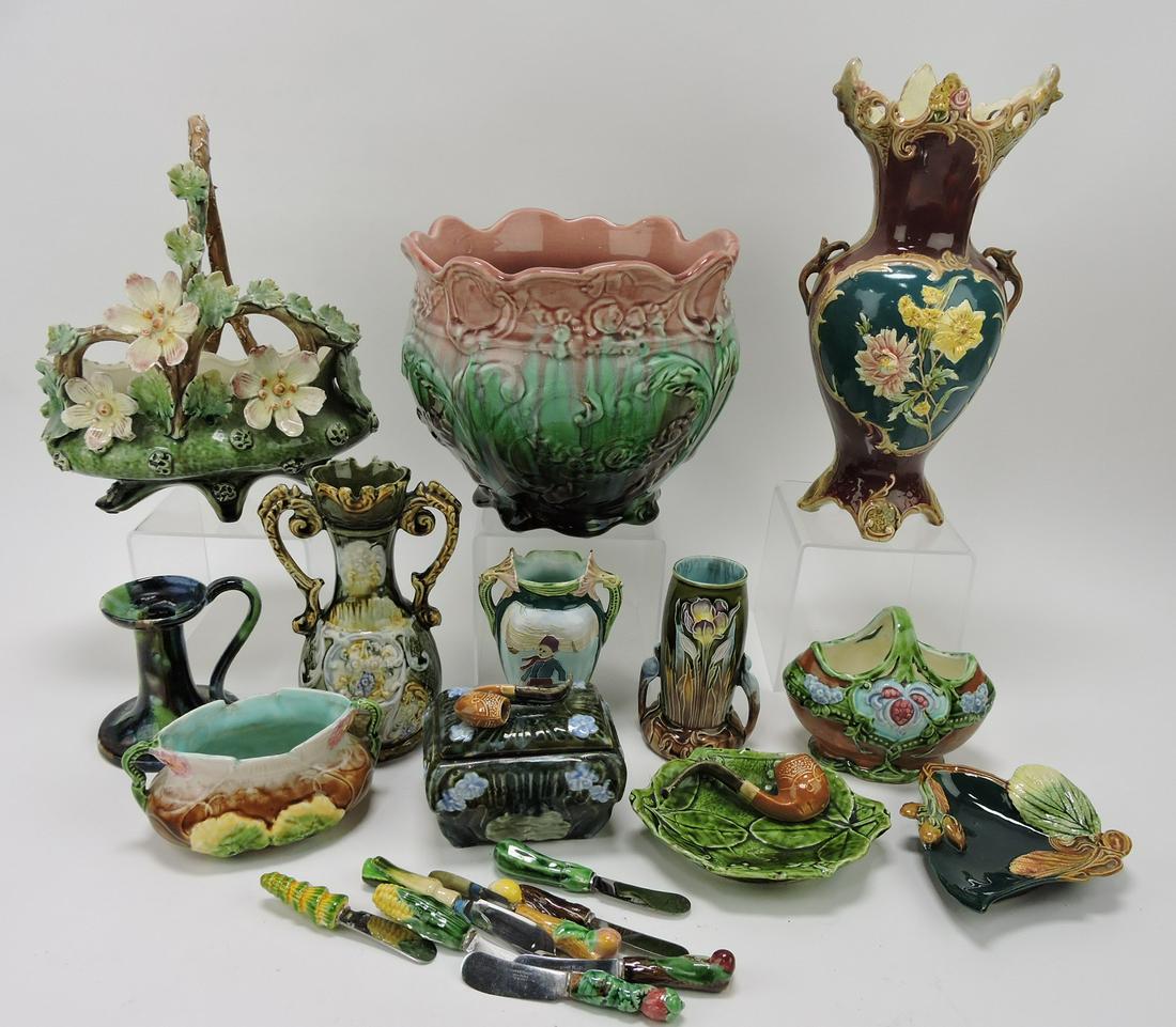 Majolica lot of 13 assorted pieces, various (1 of 1)