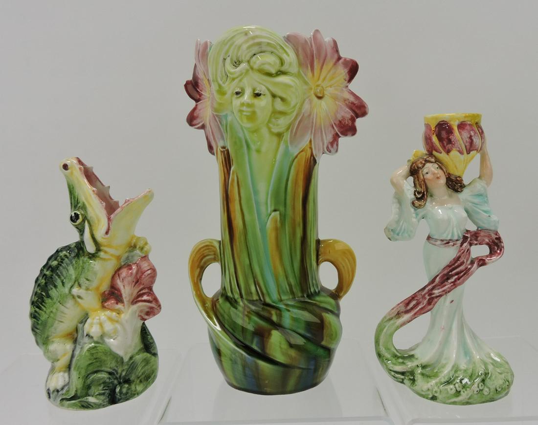 Continental majolica aligator vase, lady (1 of 1)