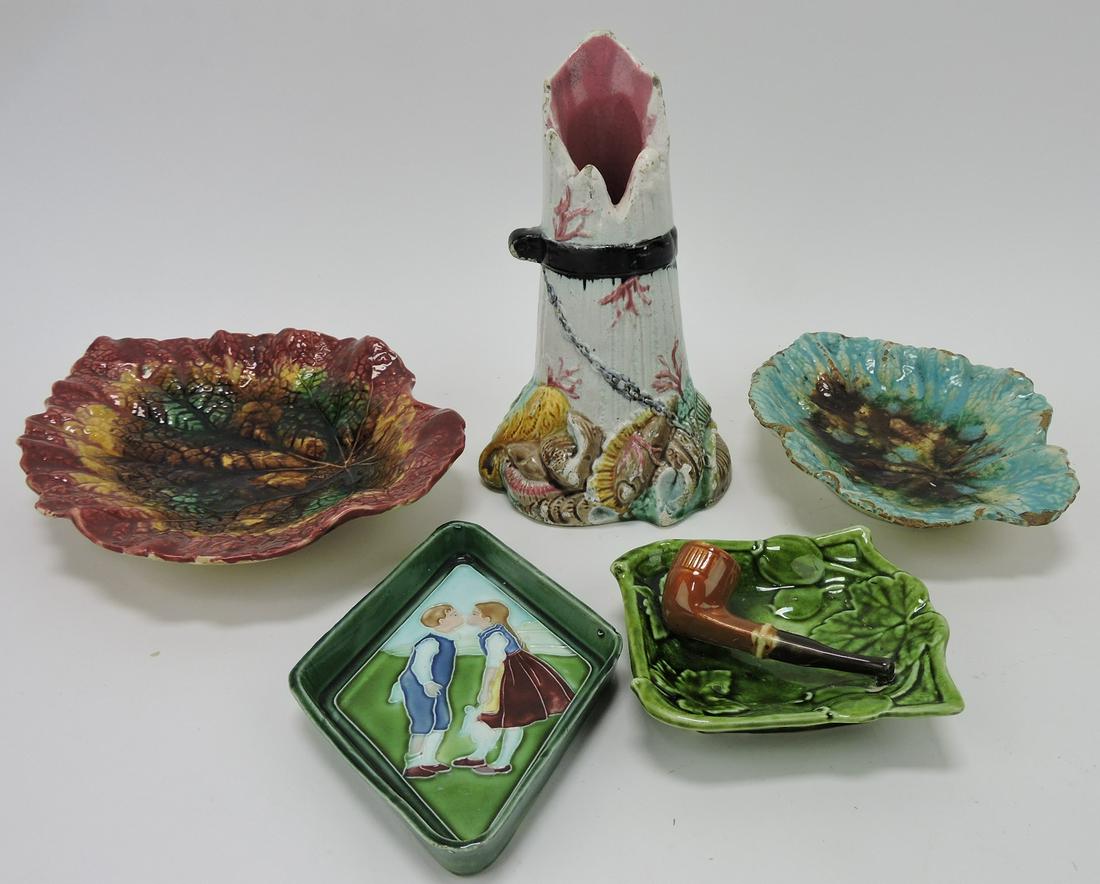Majolica lot of 5 assorted pieces, various (1 of 1)