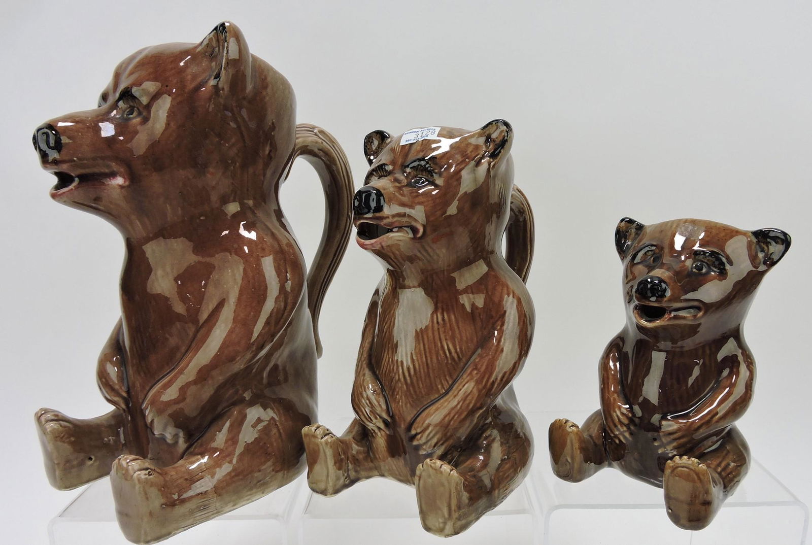 Majolica set of 3 seated bear figural (1 of 1)