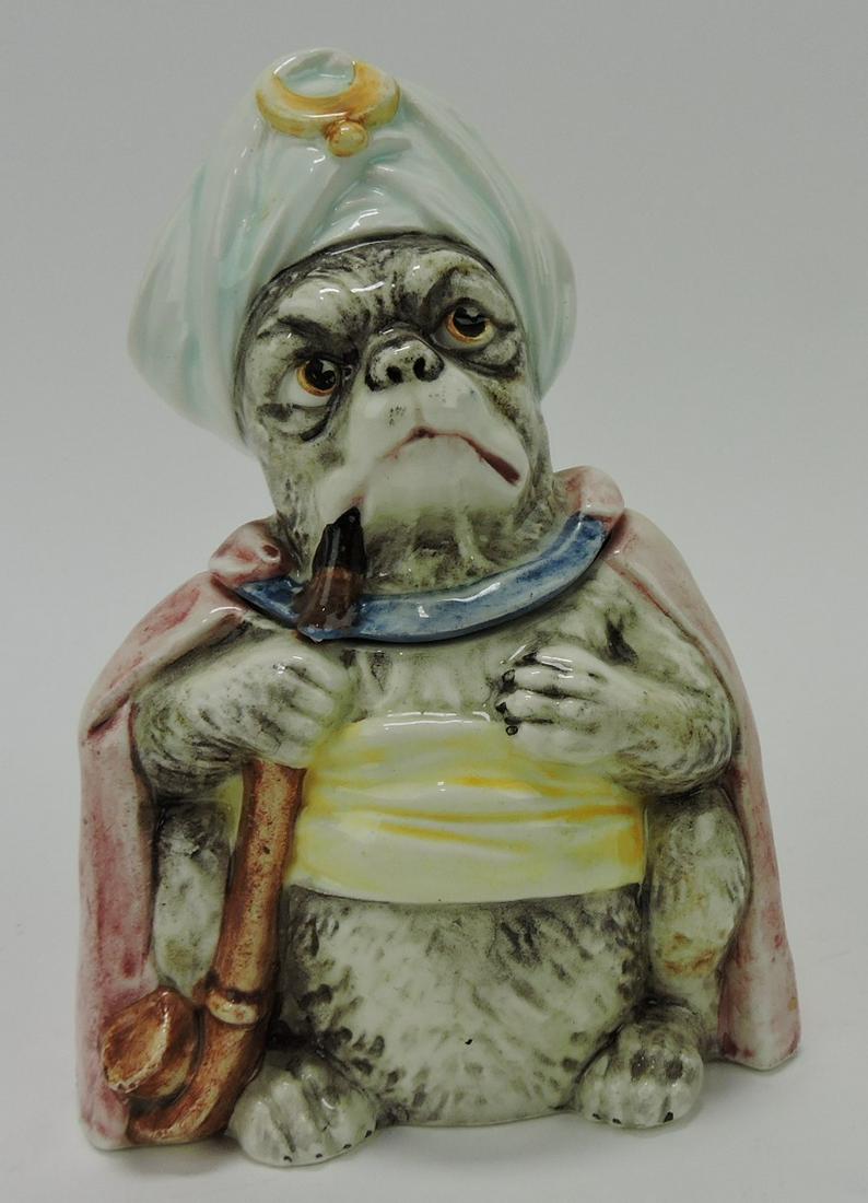 Majolica dog sorcerer figural humidor,: 6 1/2"