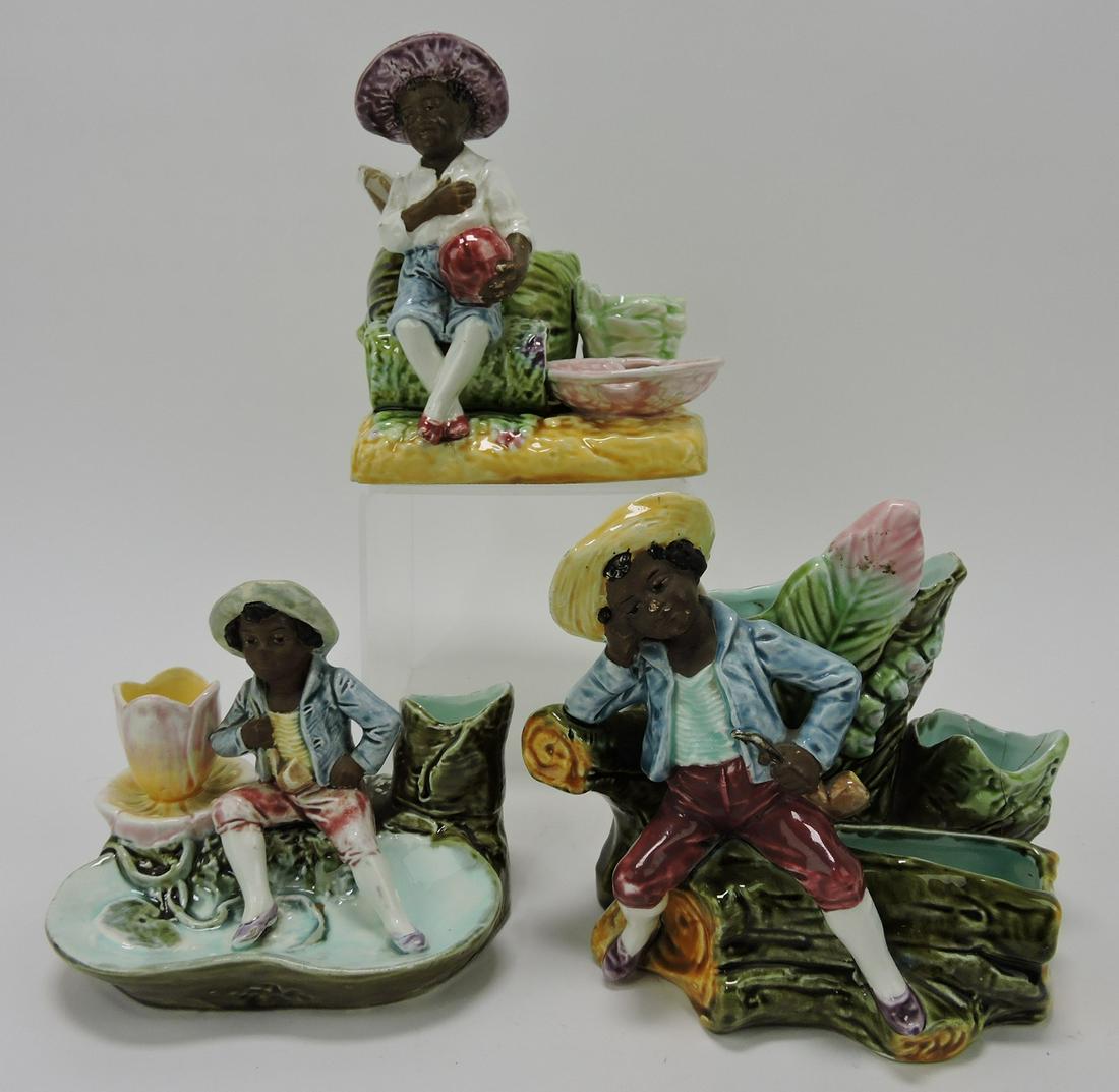 Majolica lot of 3 Blackamoor match: strikers, various condition