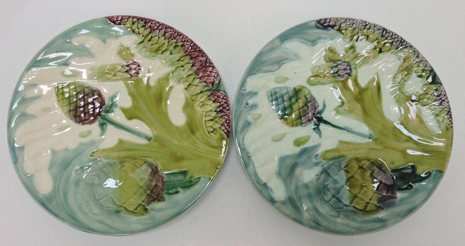 Majolica pair of asparagus plates: .
