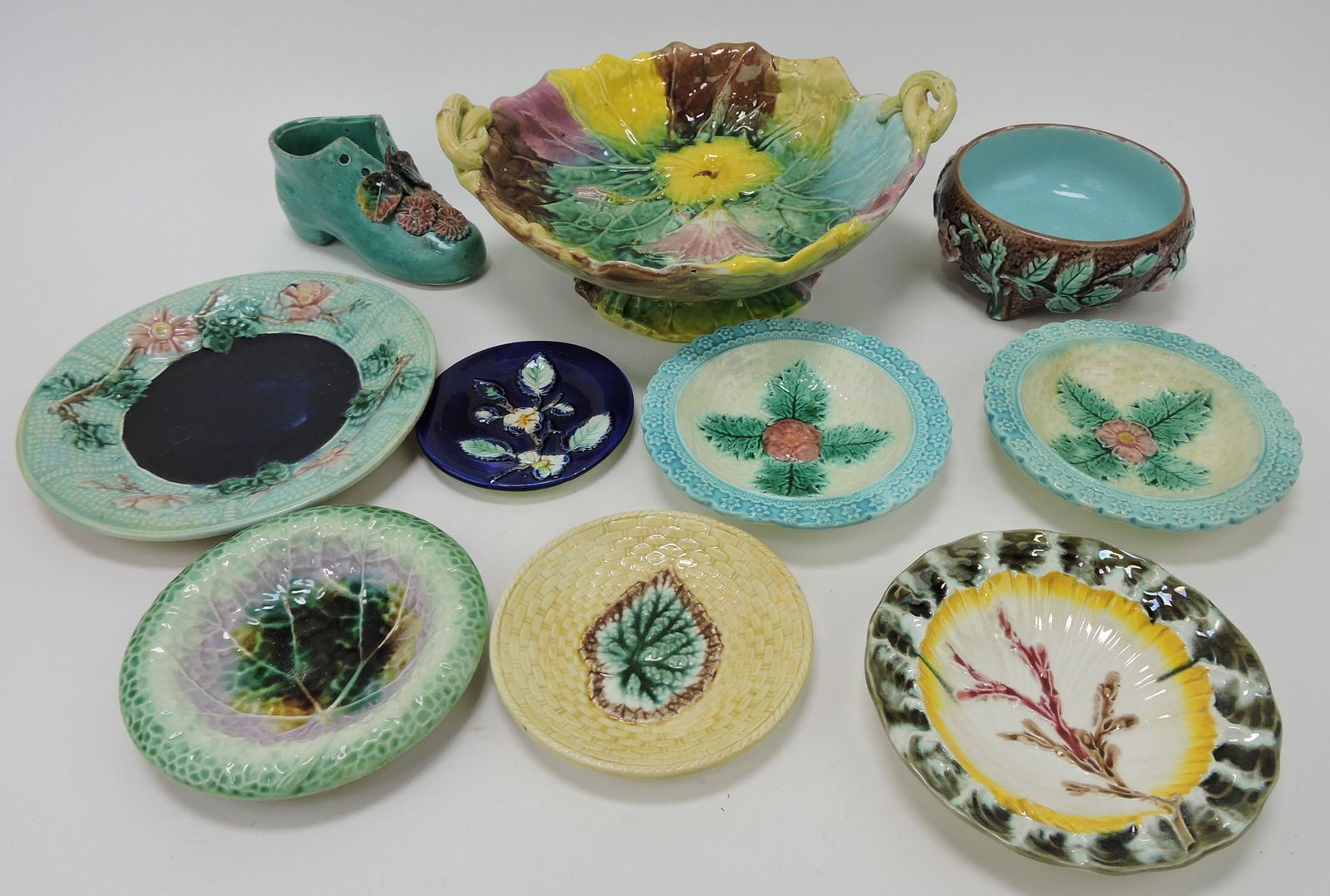 Majolica lot of 10 assorted pieces, (1 of 1)