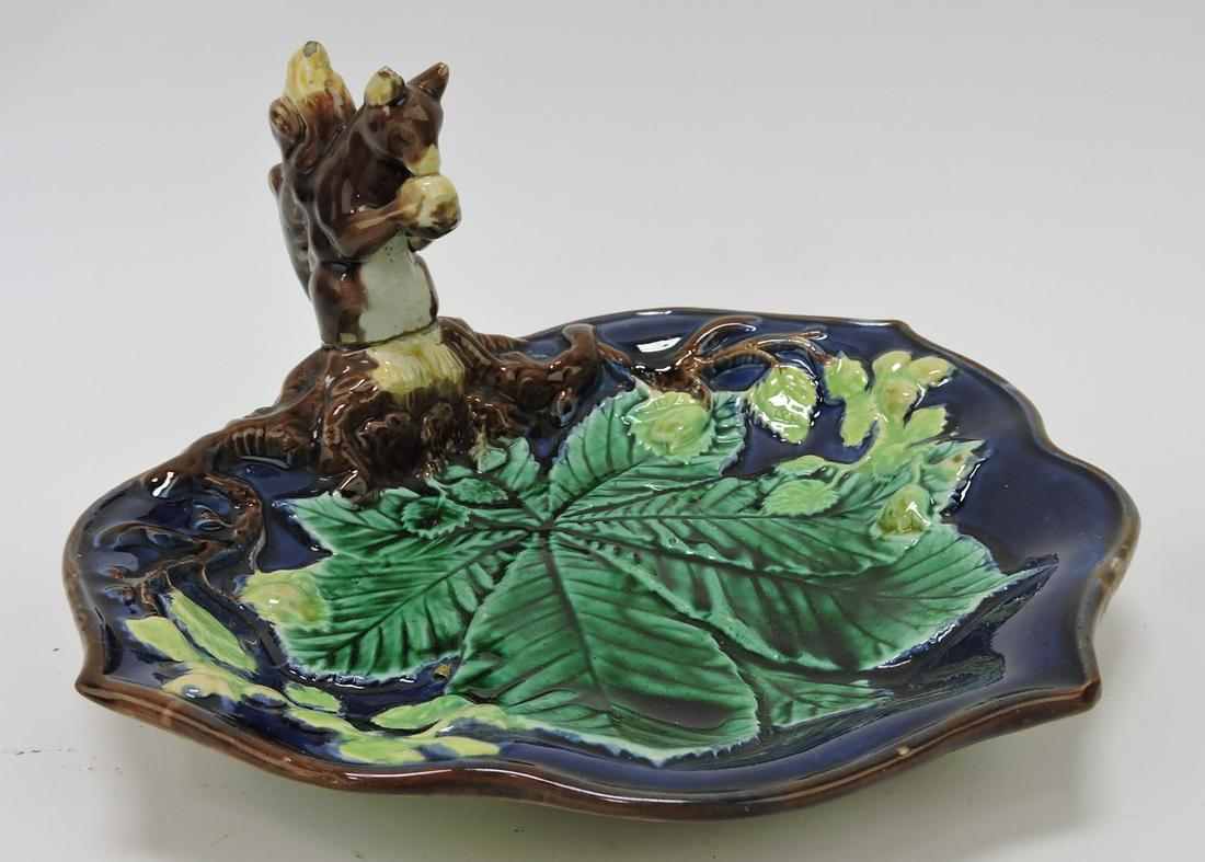 Majolica squirrel handled tray, 10"w, (1 of 1)