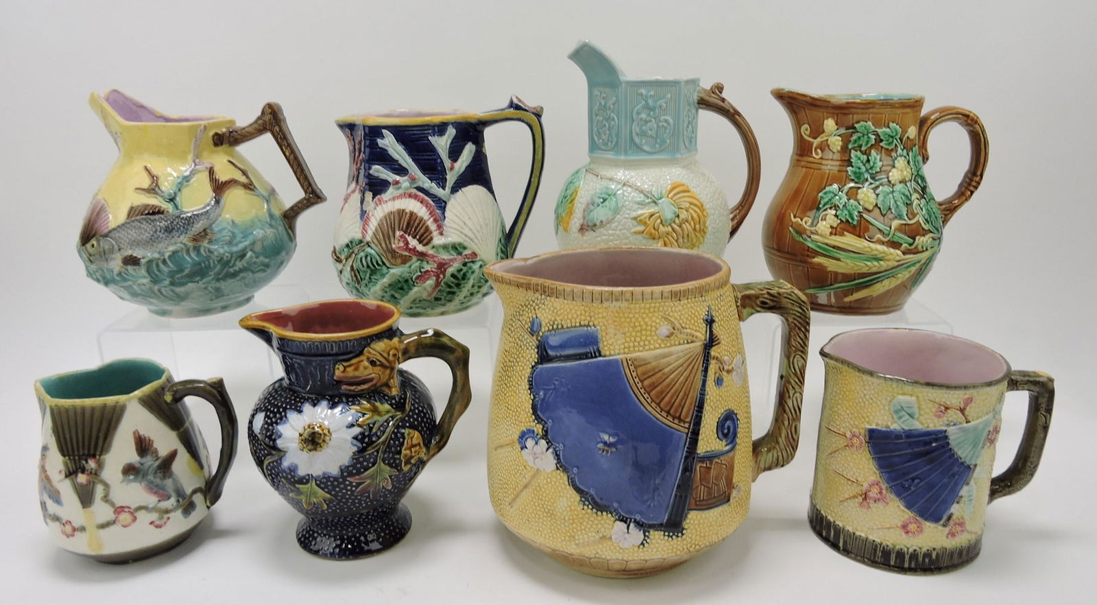 Majolica lot of 8 pitchers, various condition (1 of 1)