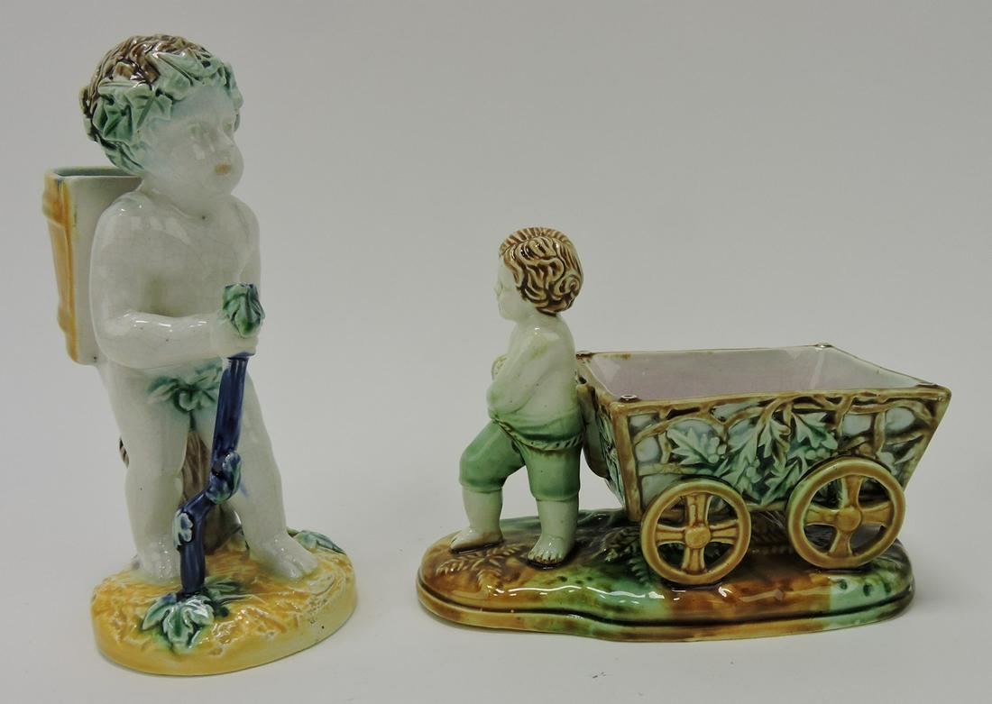 Majolica figural match holder of boy with (1 of 1)