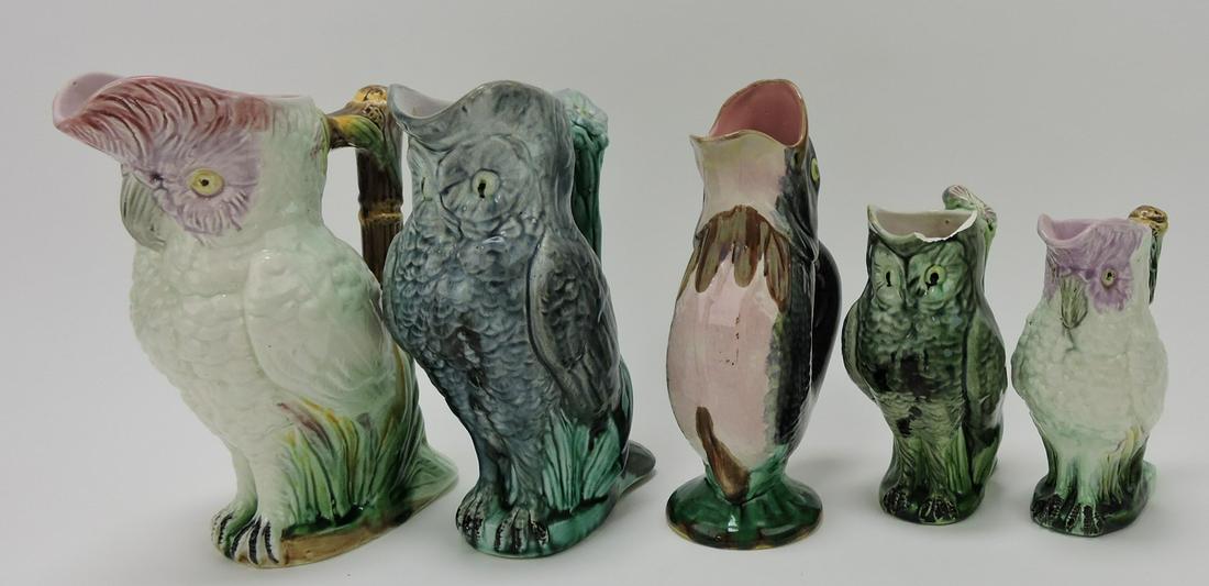 Majolica lot of 5 figural pitchers, various (1 of 1)