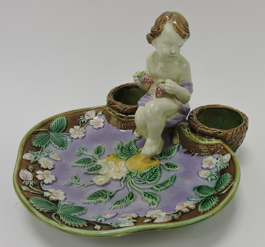 Majolica figural strawberry server with (1 of 1)