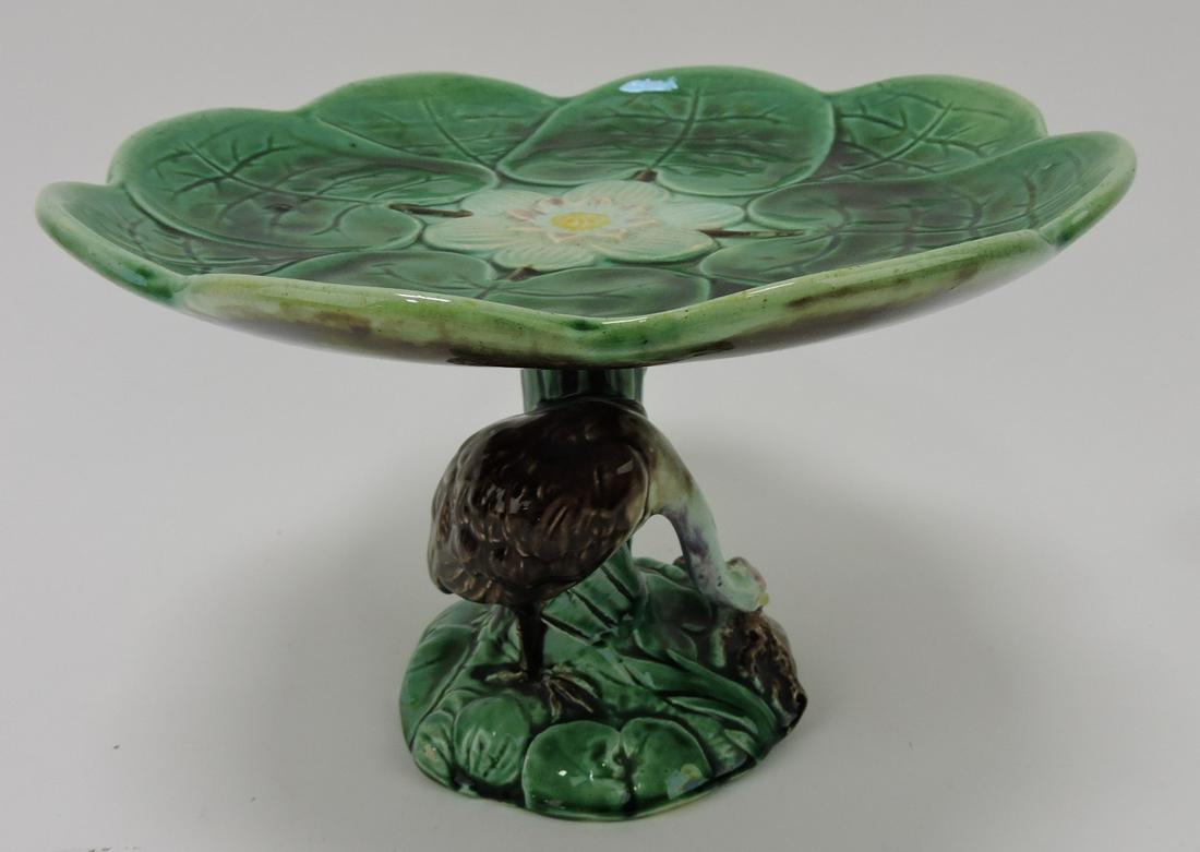 Majolica pond lily cake stand with stork (1 of 1)