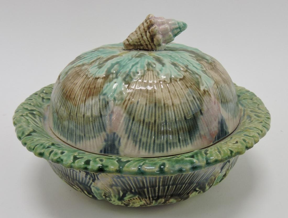 Etruscan majolica shell and seaweed: butter dish with insert