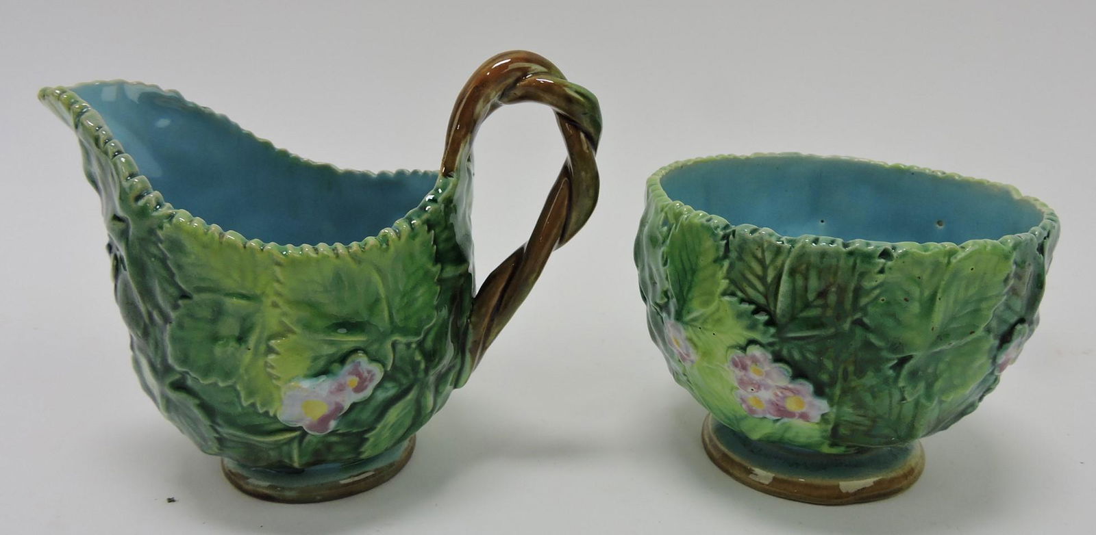 George Jones majolica strawberry cream: and sugar