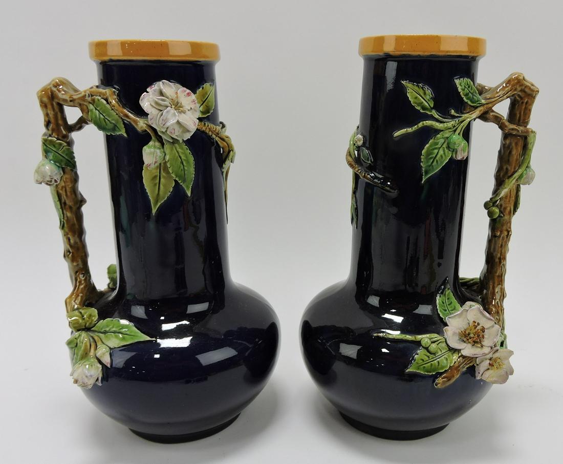 Minton majolica pair of cobalt rustic jugs, (1 of 1)