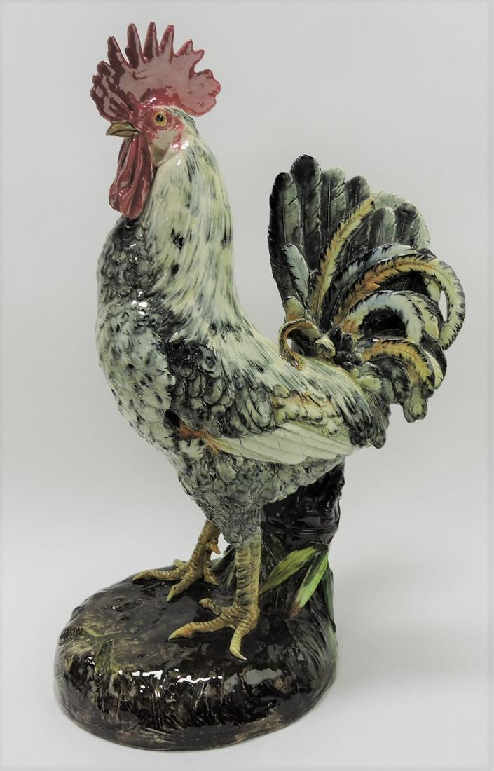 Delphin Massier majolica rooster vase (1 of 3)
