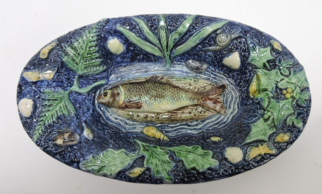 Barbizet Palissy majolica oval fish (1 of 1)