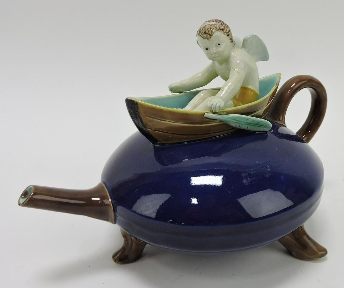 Holdcroft majolica rare teapot, cobalt (1 of 2)