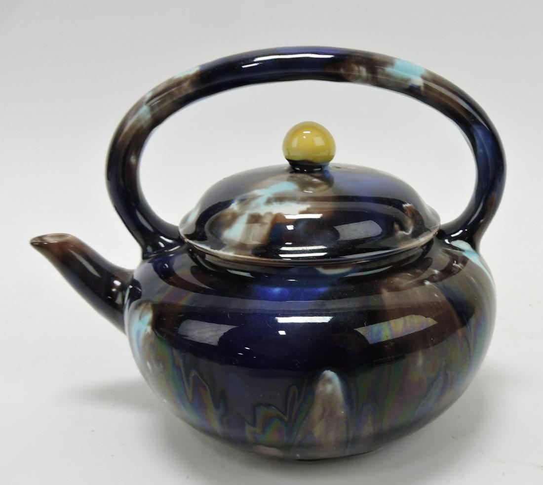Wedgwood majolica mottled blue/brown: tea kettle, 5"