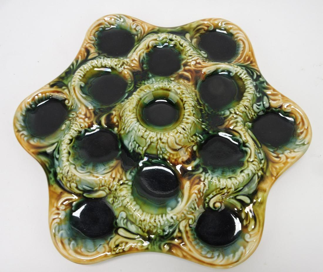 French majolica large oyster serving: tray, 14"