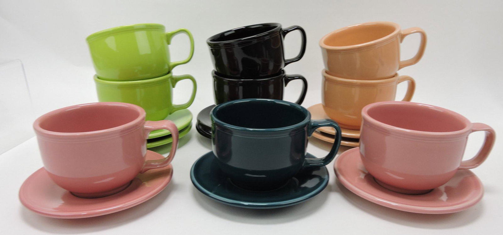 Fiesta Post 86 lot of 9 jumbo cups & saucers: .