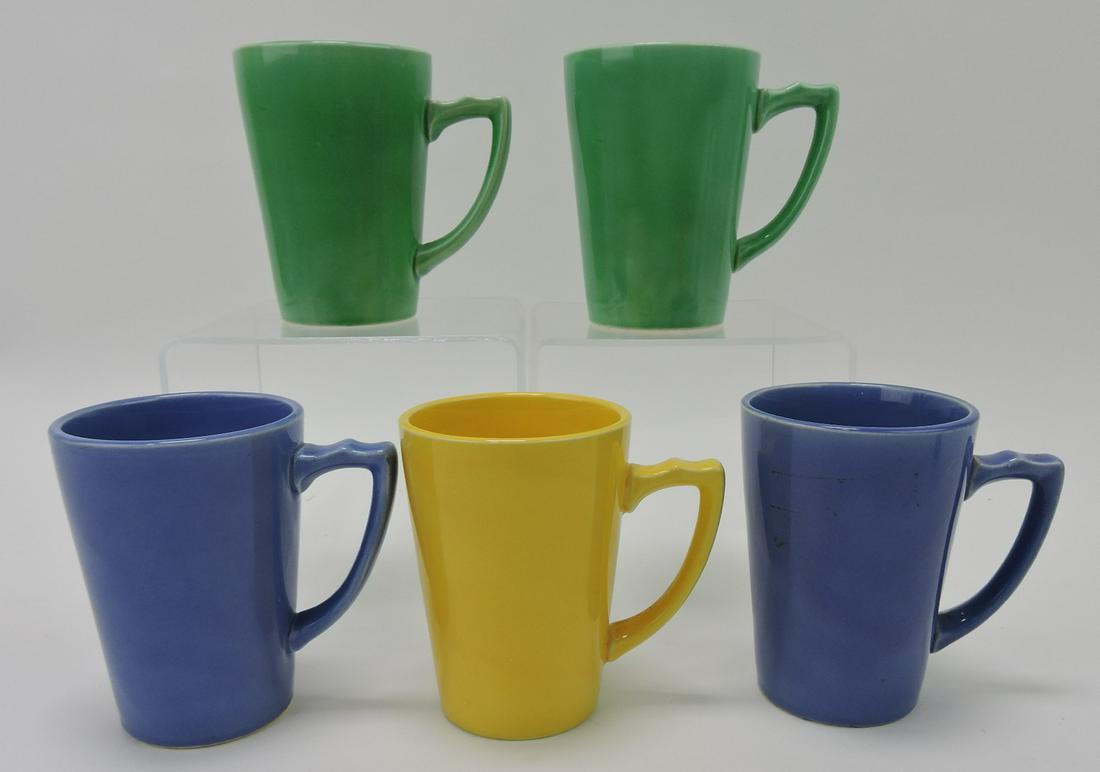 Fiesta Riviera lot of 5 handled tumblers:: 2 green, 2 mauve blue, 1 yellow