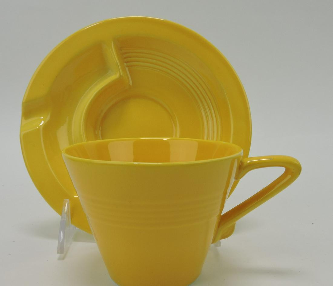 Fiesta Harlequin saucer ashtray and cup, (1 of 1)