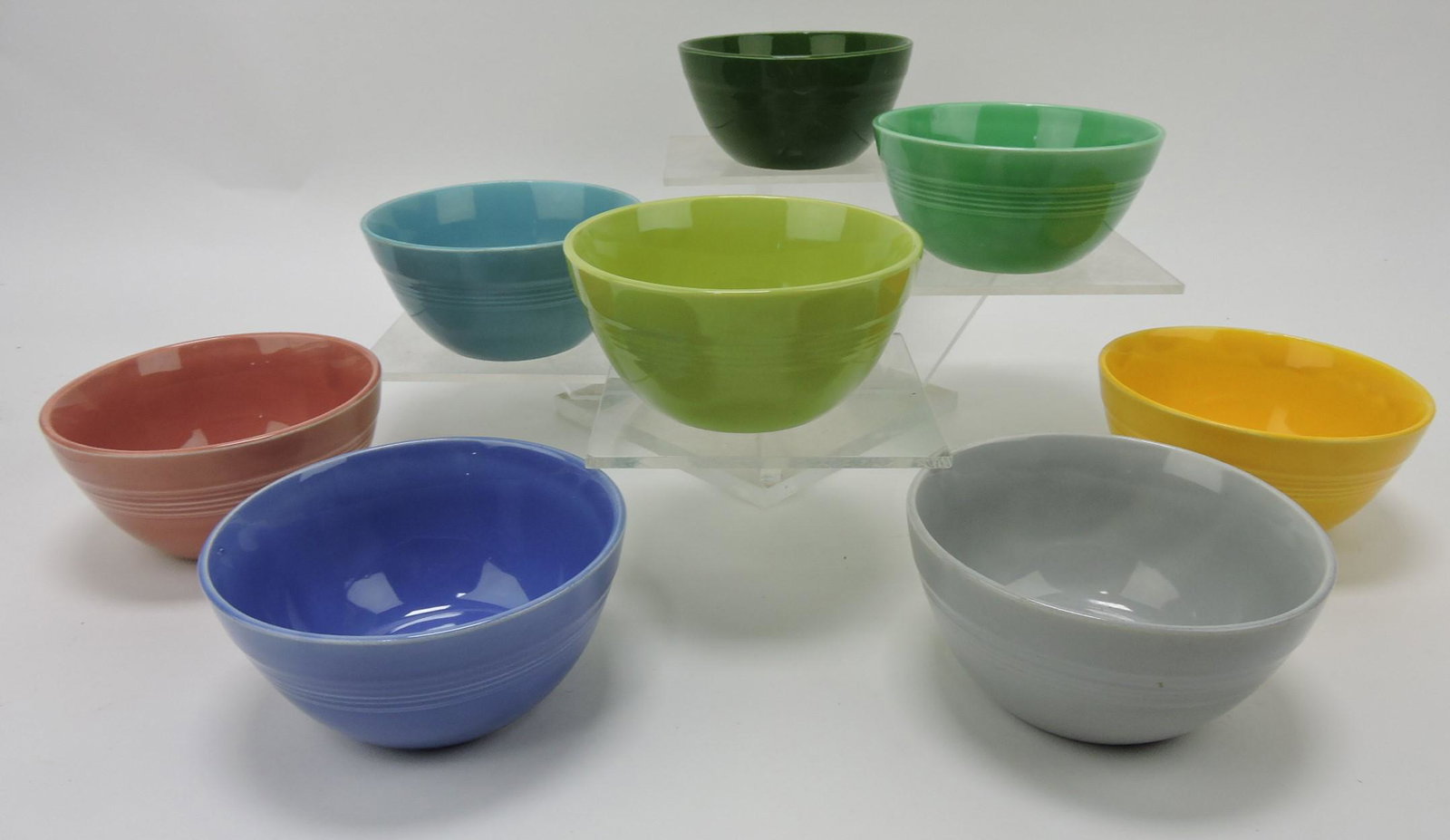 Fiesta Harlequin lot of 8 36s bowls, some: with rim wear, 8 colors