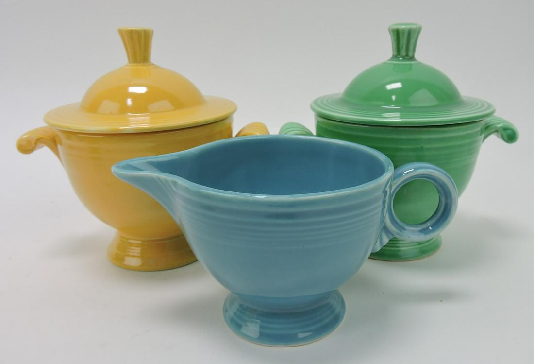 Fiesta cream & sugar group; turquoise cream,: yellow & green sugar