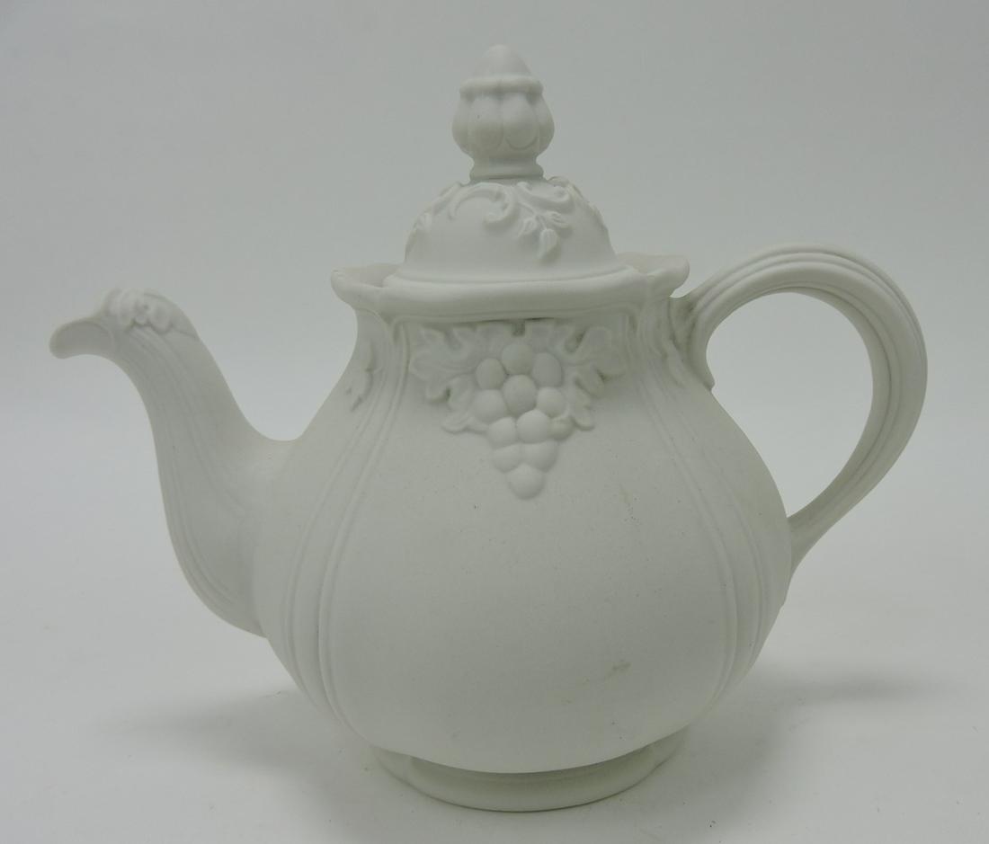 Hall China bisque Grape teapot, incised (1 of 1)