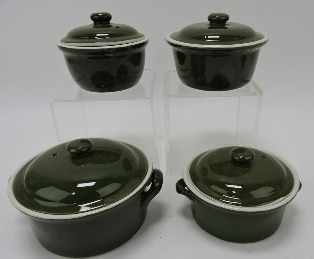 Hall China greenware lot of 4 round: casserole bakers