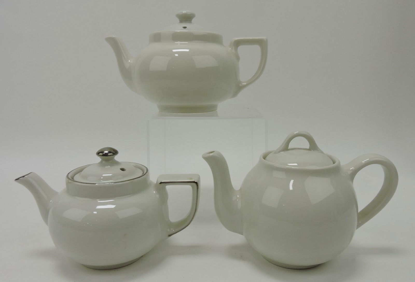 Hall China lot of 3 white teapots (1 of 1)