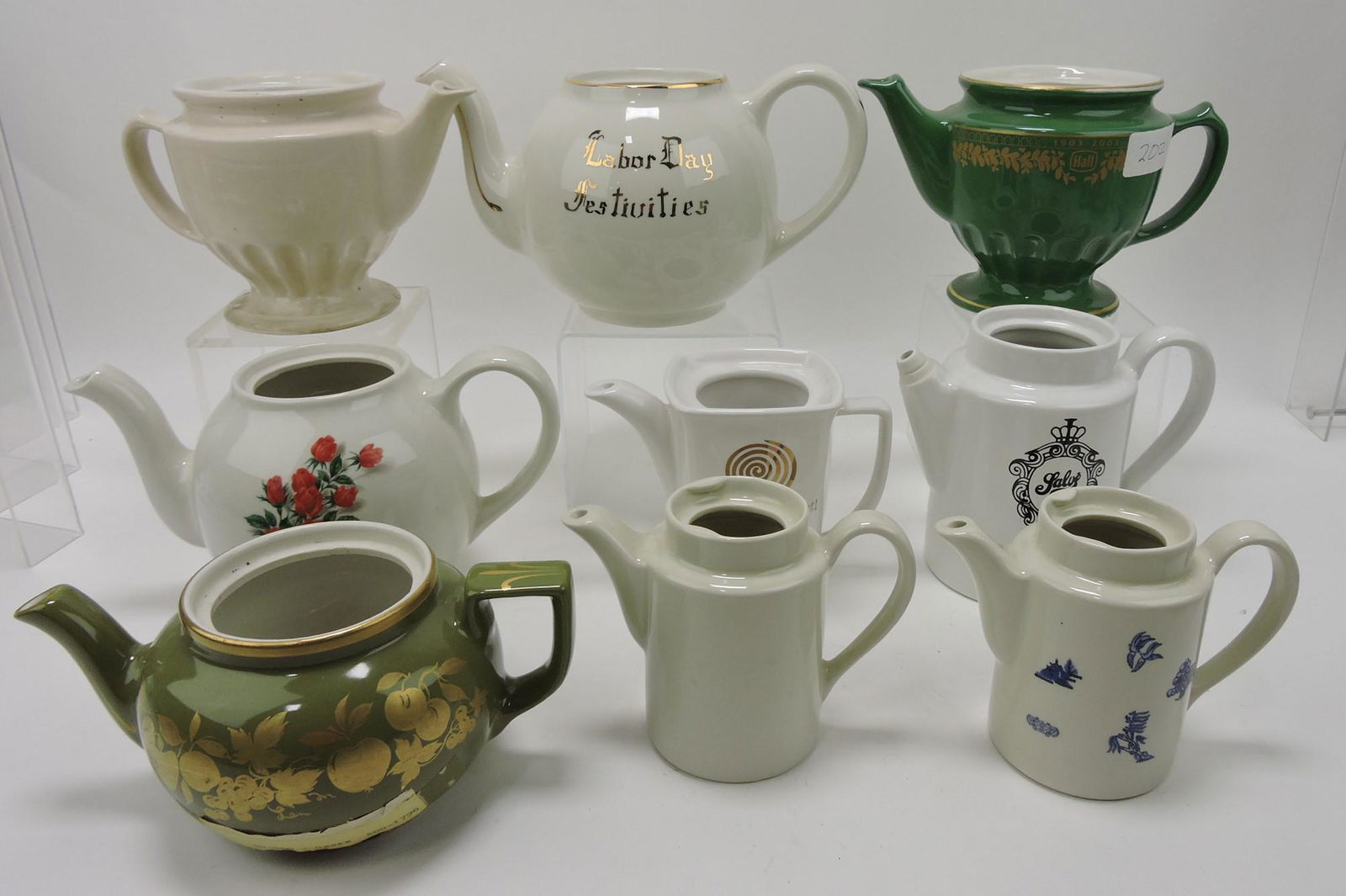 Hall China lot of 9 teapots, no lids, some (1 of 1)