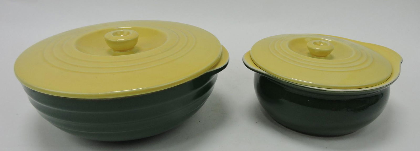 Hall China green/yellow lot of 2 casseroles (1 of 1)