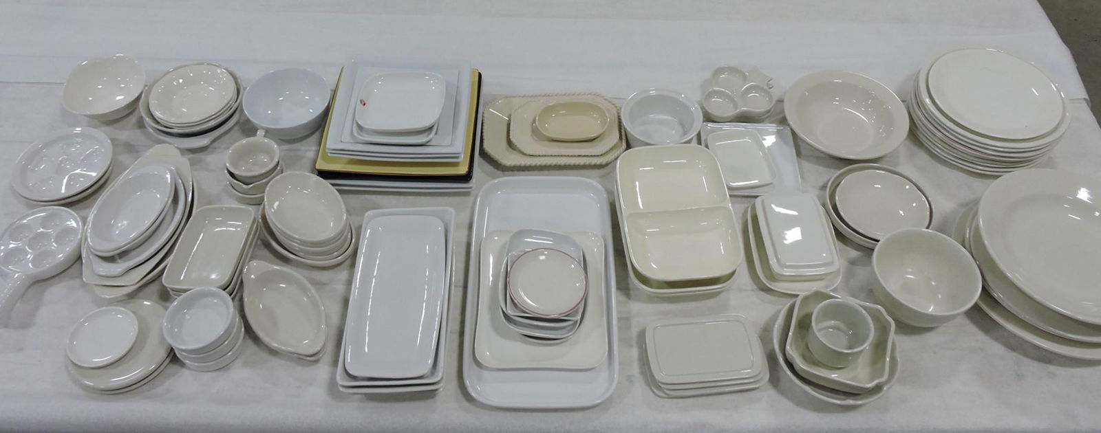 Hall China lot of 95 pcs of white stemware, (1 of 3)