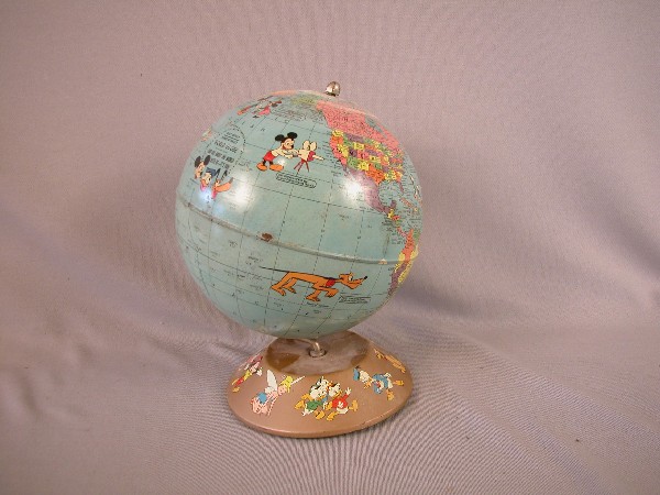 Tin Lithograph Walt Disney and Rand McNally world g: Tin Lithograph Walt Disney and Rand McNally world globe