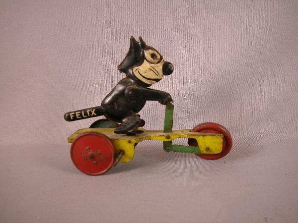 German tin lithograph Felix the Cat wind up toy, so: German tin lithograph Felix the Cat wind up toy, some wear