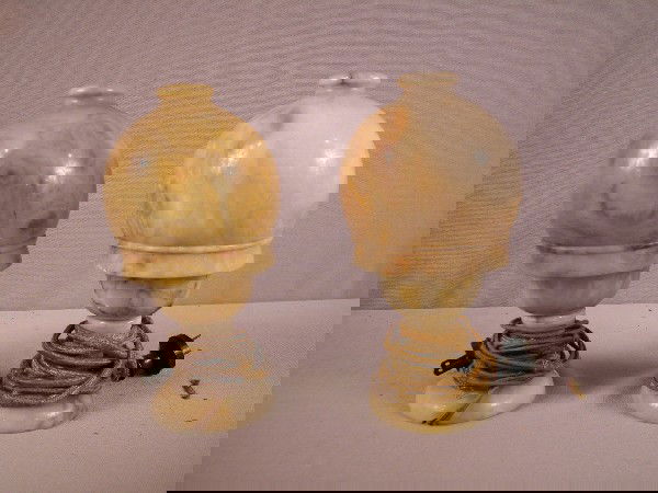 Pair of alabaster dresser lamps, chip to one shade: Pair of alabaster dresser lamps, chip to one shade