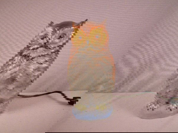 German porcelain owl TV lamp, 9": German porcelain owl TV lamp, 9"