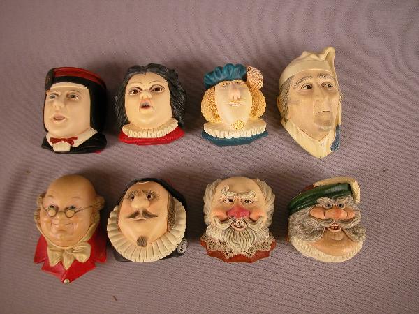 Bossons head group - "Portia", "Katherine", "Sir A: Bossons head group - "Portia", "Katherine", "Sir Andrew Aquecheck", "Scrooge", "Mr. Pickwick", "Malvolio", "Falstaff", "Sir Toby Belch"