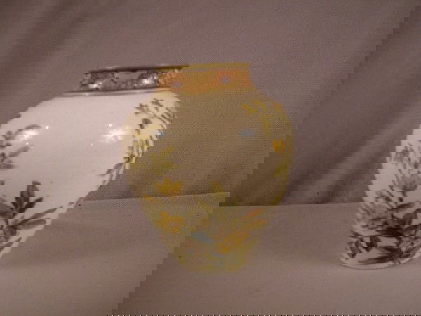 John Bennett rare art pottery vase with floral mot: John Bennett rare art pottery vase with floral motif, dated 1877, New York, small base nick