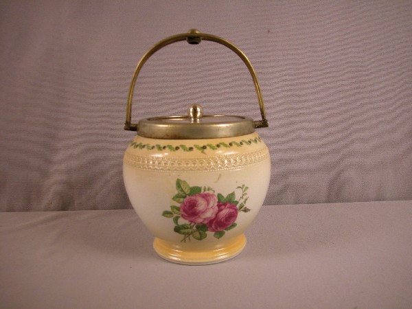 George Jones floral cracker jar: George Jones floral cracker jar