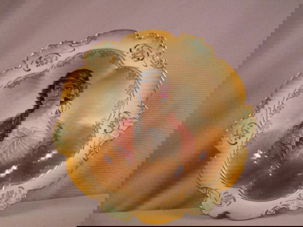 Fiesta Laughlin Art China deep bowl with lady, rim: Fiesta Laughlin Art China deep bowl with lady, rim chip to back