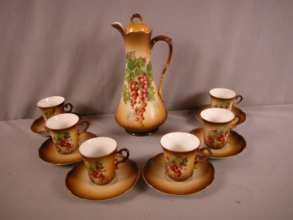 Fiesta Laughlin Art China 7 piece chocolate set, re: Fiesta Laughlin Art China 7 piece chocolate set, repair to handle of lid
