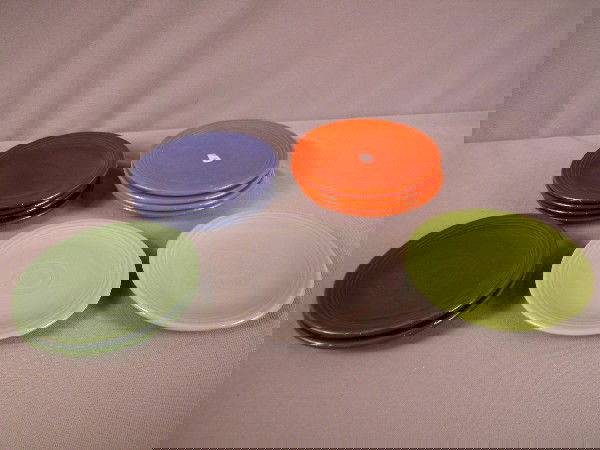 Fiesta 6" plate group - 4 cobalt, 4 red, 2 forest: Fiesta 6" plate group - 4 cobalt, 4 red, 2 forest green, gray and chartreuse