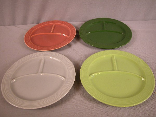 Fiesta 10 1/2" compartment plate group - 50's col: Fiesta 10 1/2" compartment plate group - 50's colors, rose, forest green, gray and chartreuse