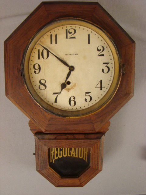 Ingraham oak "Regulator" drop dail wall clock, 22": Ingraham oak "Regulator" drop dail wall clock, 22"