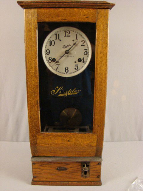 Simplex Time Recorder Co., model T-10 oak case time: Simplex Time Recorder Co., model T-10 oak case time punch clock, 31"
