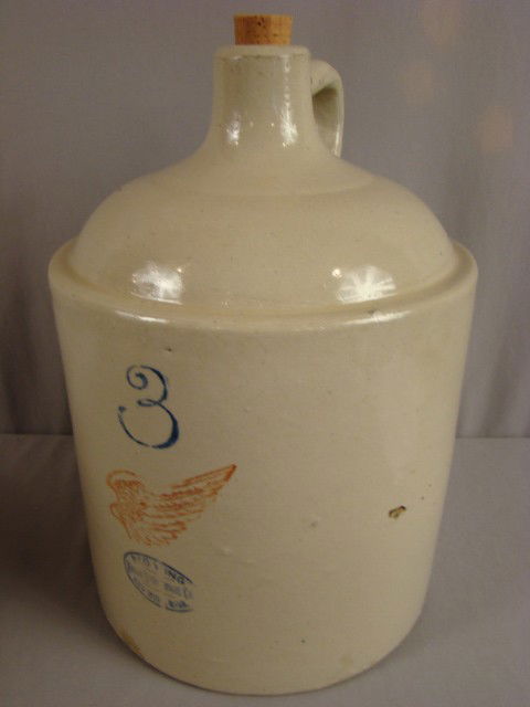Redwing No. 3 crock jug, small glaze hole to side: Redwing No. 3 crock jug, small glaze hole to side