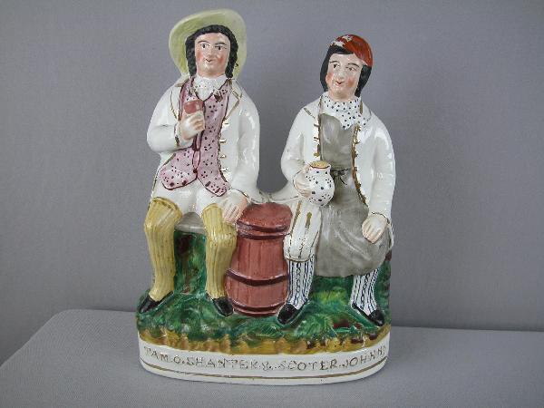 Staffordshire figure of Tam O. Shanter and Sooter: Staffordshire figure of Tam O. Shanter and Sooter Johnny, 13"