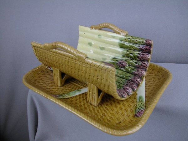 French asparagus server with cradle and basketwea: French asparagus server with cradle and basketweave tray, 12"l